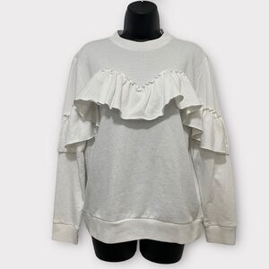Forever 21 White Ruffle Long Sleeve Sweatshirt Size Small